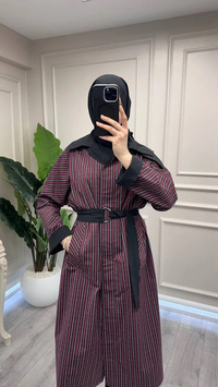 Trenç 3716 Bordo Ekose Desen Kemerli Kap