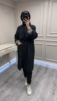 Trenç 3723 Siyah Yaka Detaylı Kap