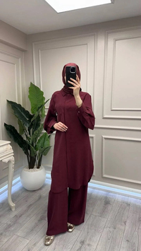 Trenç 3755 Bordo Yakası Broş Detaylı Kap Pantolon Takım