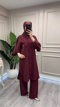 Trenç 3755 Bordo Yakası Broş Detaylı Kap Pantolon Takım