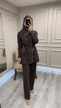 Venöve 26FWTRI0003 Kahverengi Carin Triko Takım