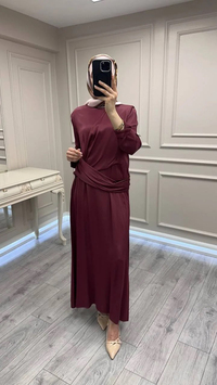 Wennora 1003 Bordo Vatkalı Elbise