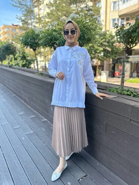 Yusuf Özdemir 24K1457 Vizon Beli Lastikli Pilise Etek