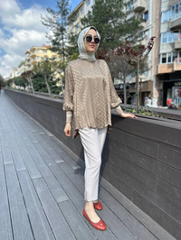 Yusuf Özdemir 24Y1456 Bej Paçası Zımba Detaylı Pantolon
