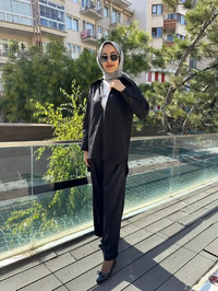 Zeynep Şule 10006 Siyah Pamuk Fermuarlı Gömlek