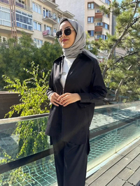 Zeynep Şule 10006 Siyah Pamuk Fermuarlı Gömlek