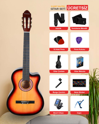 Gün Batımı Klasik Gitar 4/4 Yetişkin Boy Sap Ayarlı Kesik Kasa Full Set (Çanta, Capo, Askı, Pena, Dijital Tuner)