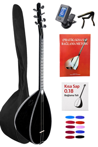 Jak Girişli Kısa Sap Siyah İnci Maun Gövde Kaliteli Gürgen Sap Saz El Yapımı Bağlama Seti