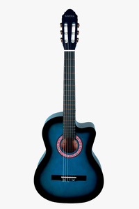 Mavi Klasik Gitar 4/4 Yetişkin Boy Sap Ayarlı Kesik Kasa Full Set (Çanta, Capo, Askı, Pena, Dijital Tuner)
