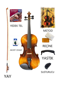 Parma Ahşap Parlak Keman 4/4 Tam Boy Full Set (Yastık Yedek Tel Çanta Yay Reçine Susturucu Metod)