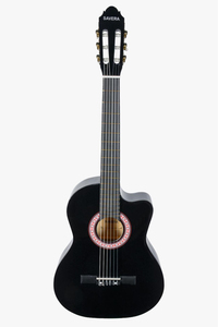 Siyah Klasik Gitar 4/4 Yetişkin Boy Sap Ayarlı Kesik Kasa Full Set (Çanta, Capo, Askı, Pena, Dijital Tuner)