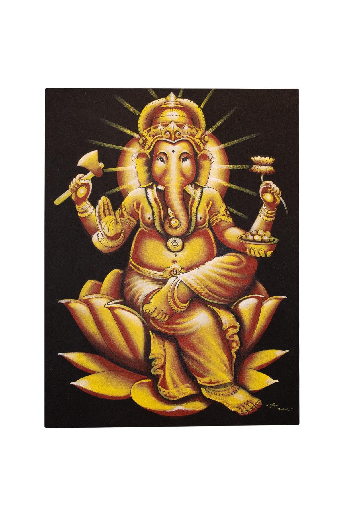 Altın Ganesh Figürü Lotus Çiçeği Üzerinde Tuval Tablo