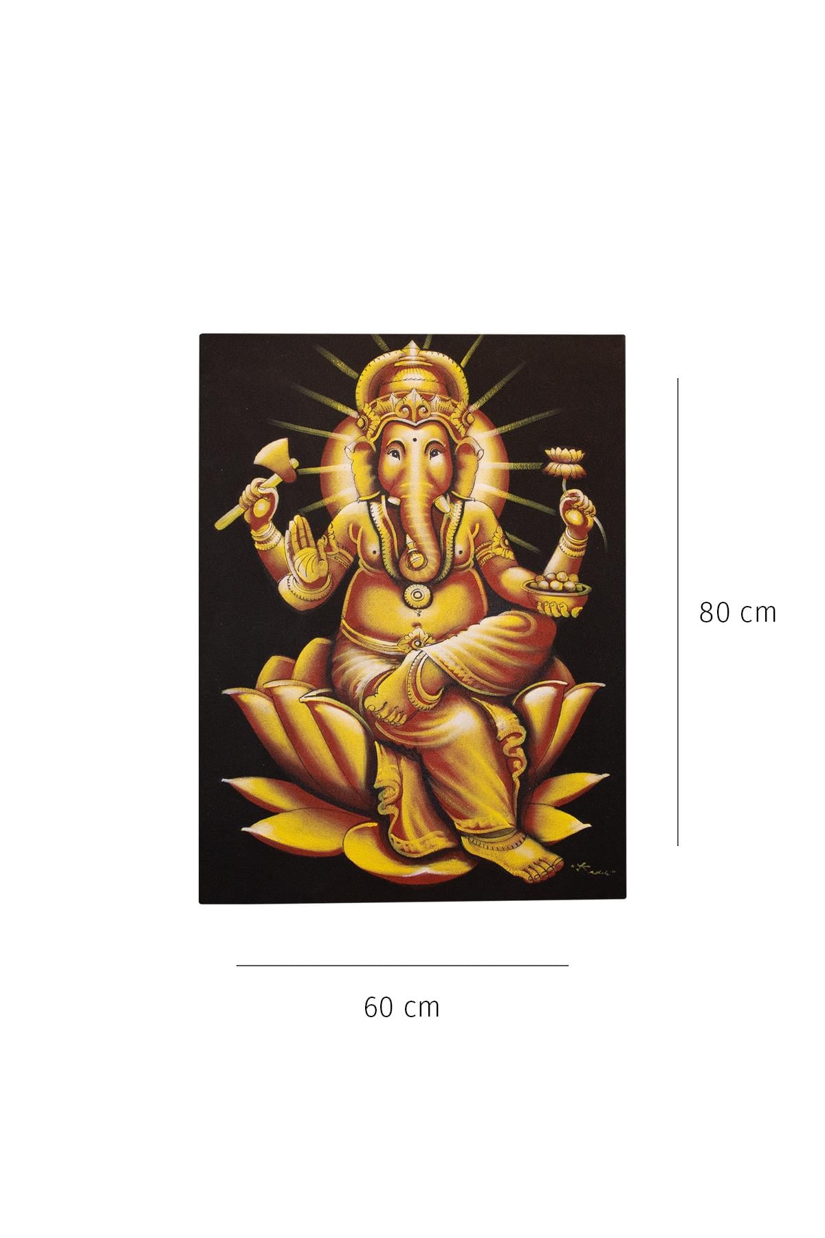 Altın Ganesh Figürü Lotus Çiçeği Üzerinde Tuval Tablo