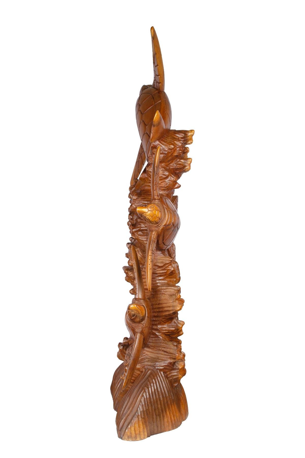 Doğal Ahşap Oyma Kaplumbağa El Yapımı Tek Parça 40 cm x 97 cm