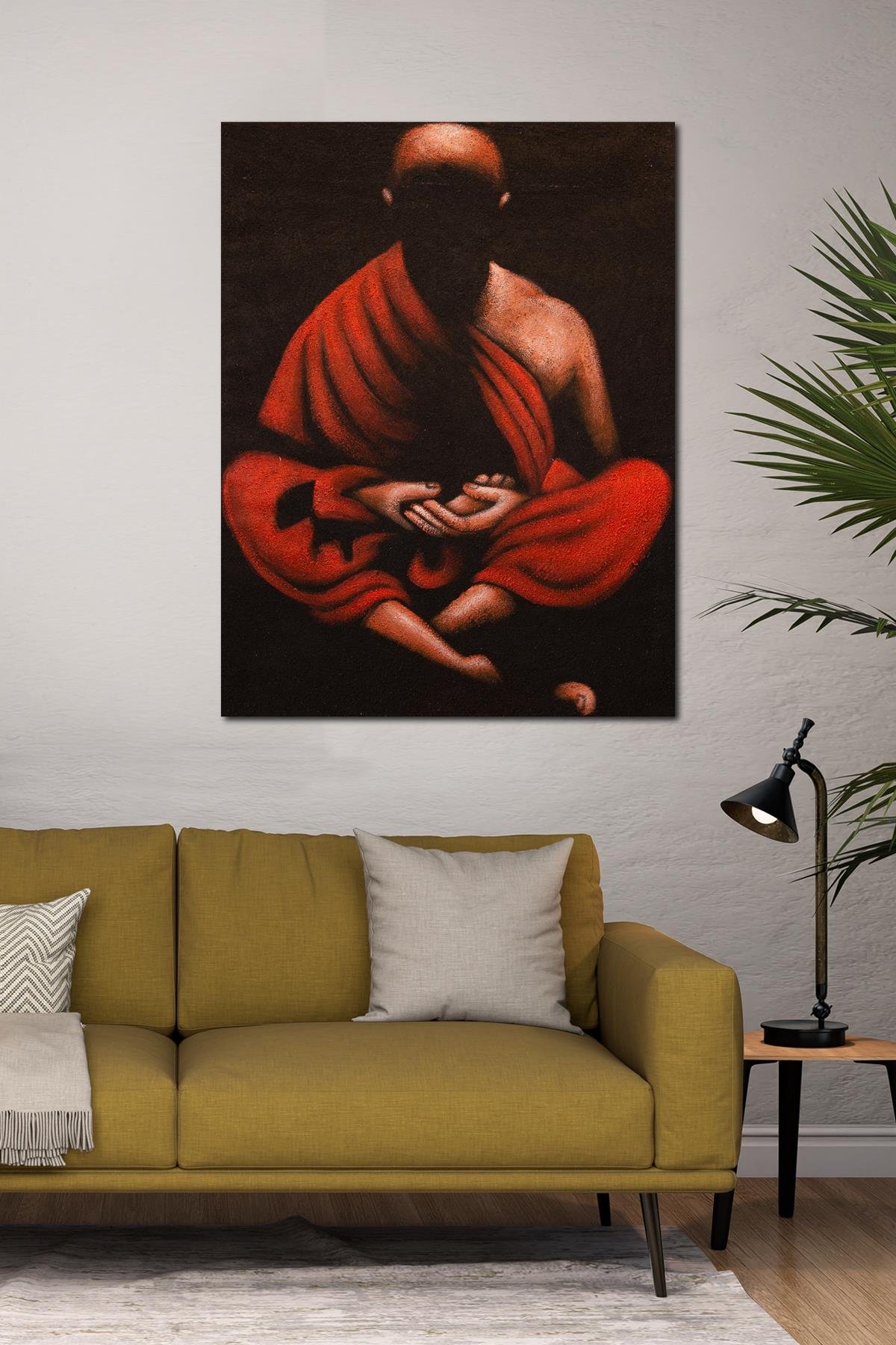 Meditasyon Halindeki Buda Kırmızı ve Altın Tonlarda Tuval Tablo