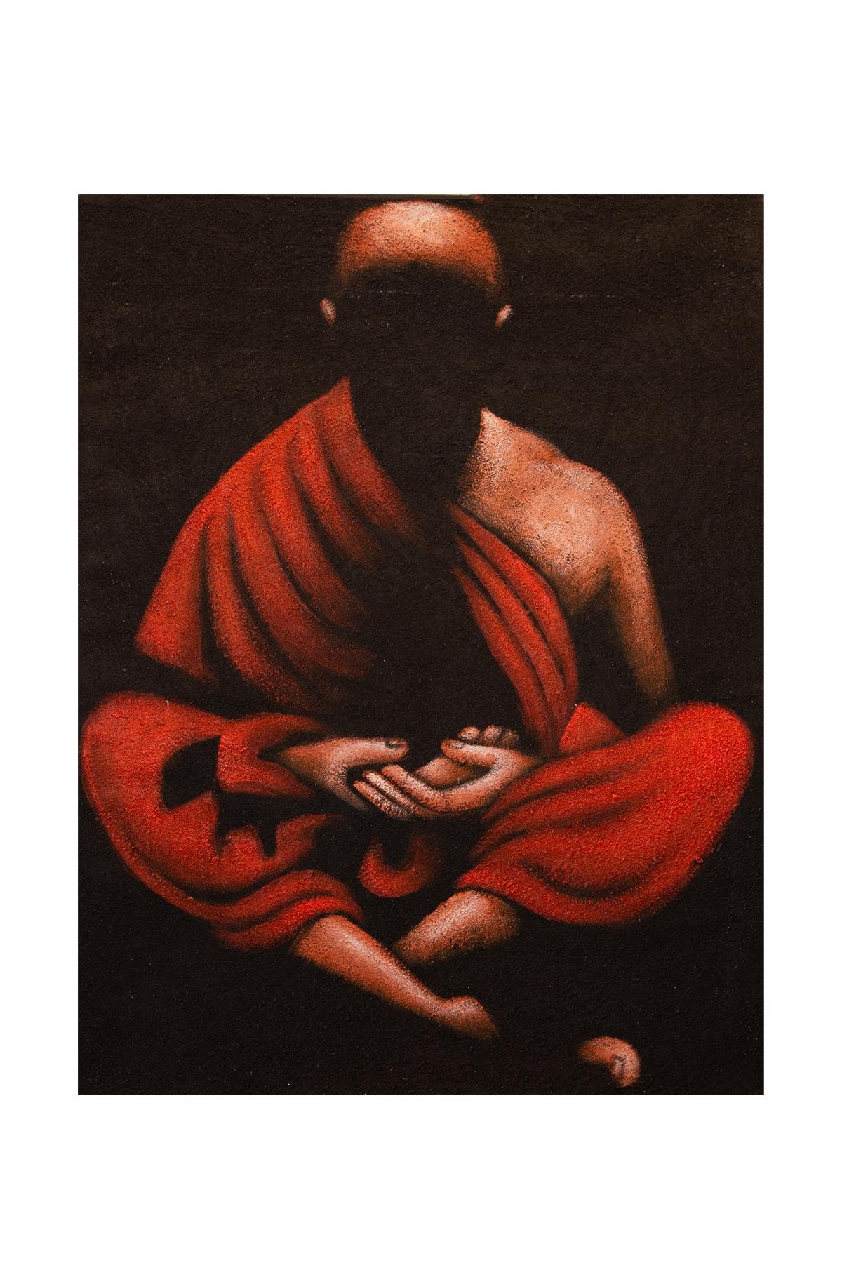 Meditasyon Halindeki Buda Kırmızı ve Altın Tonlarda Tuval Tablo
