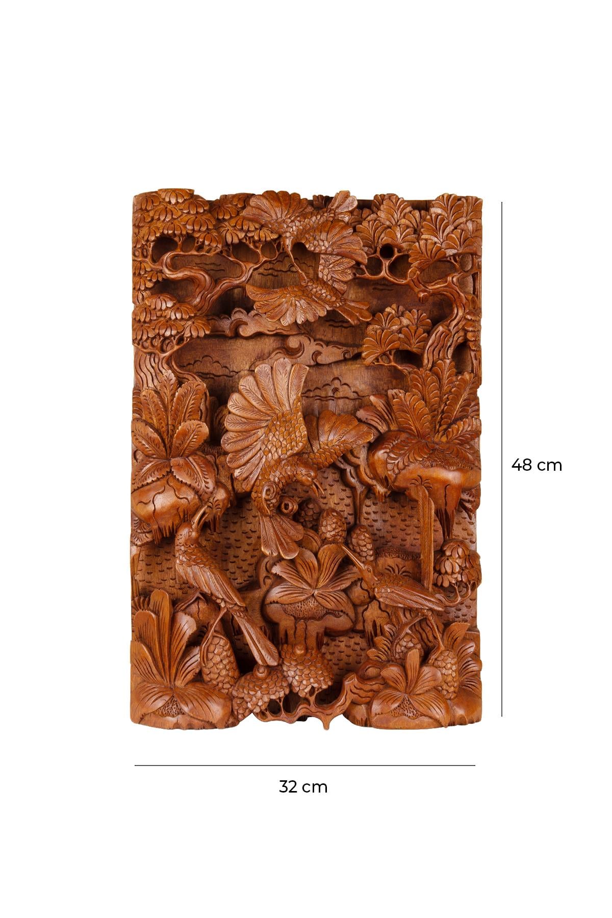 Tek Parça El Yapımı Oyma Tablo Doğal Ahşap Sanatı 33 cm x 48 cm