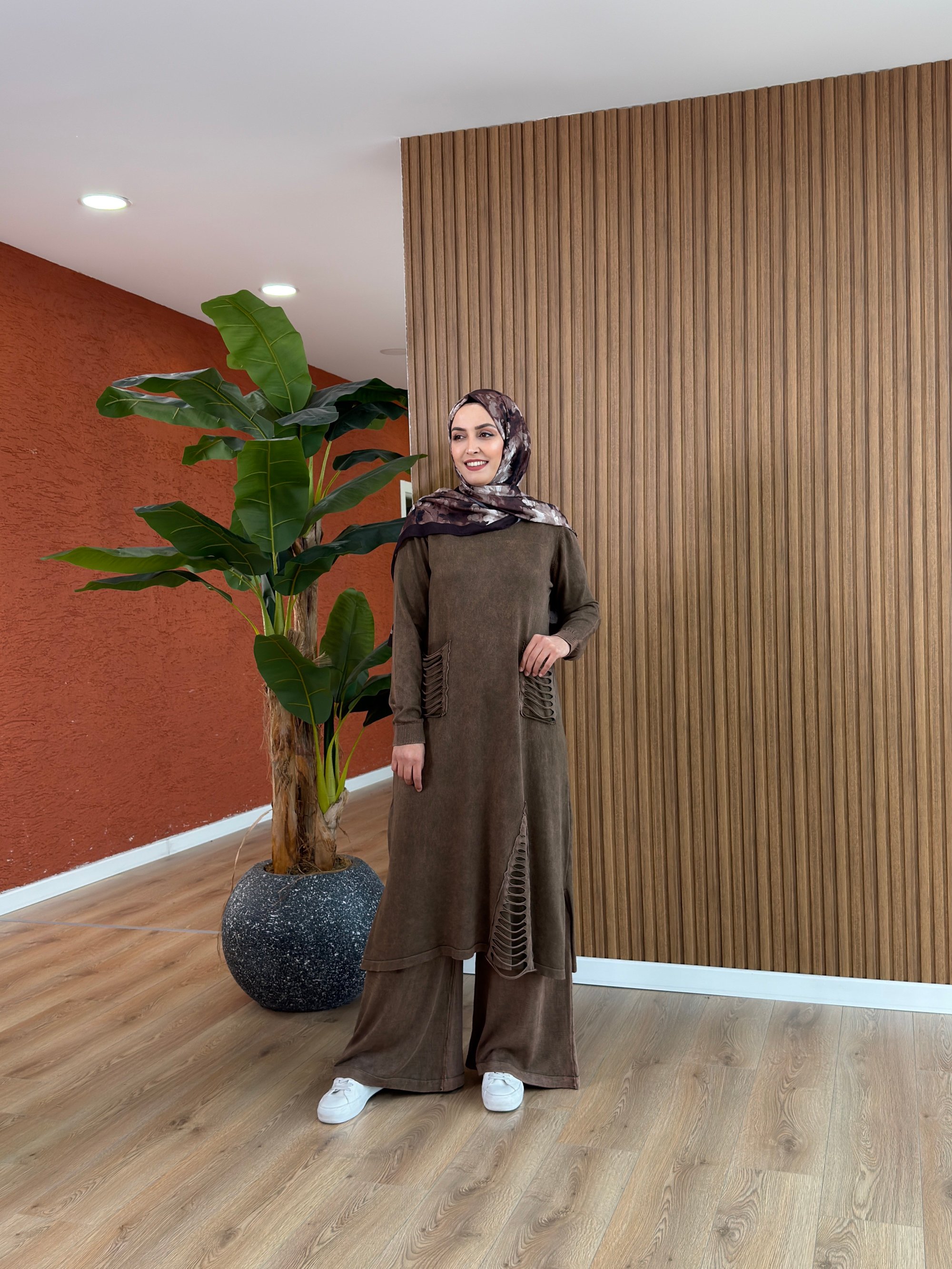 Aden % 100 Pamuk Tunik-Kahverengi