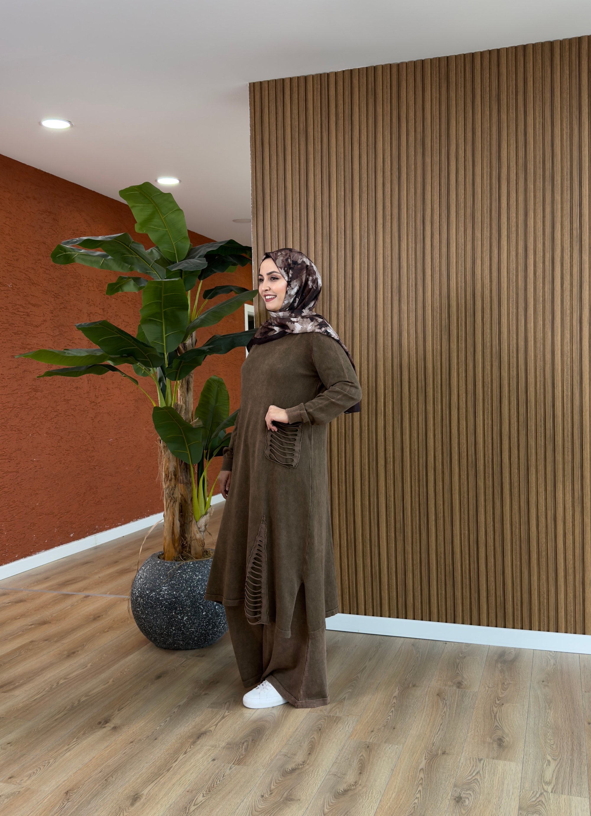 Aden % 100 Pamuk Tunik-Kahverengi