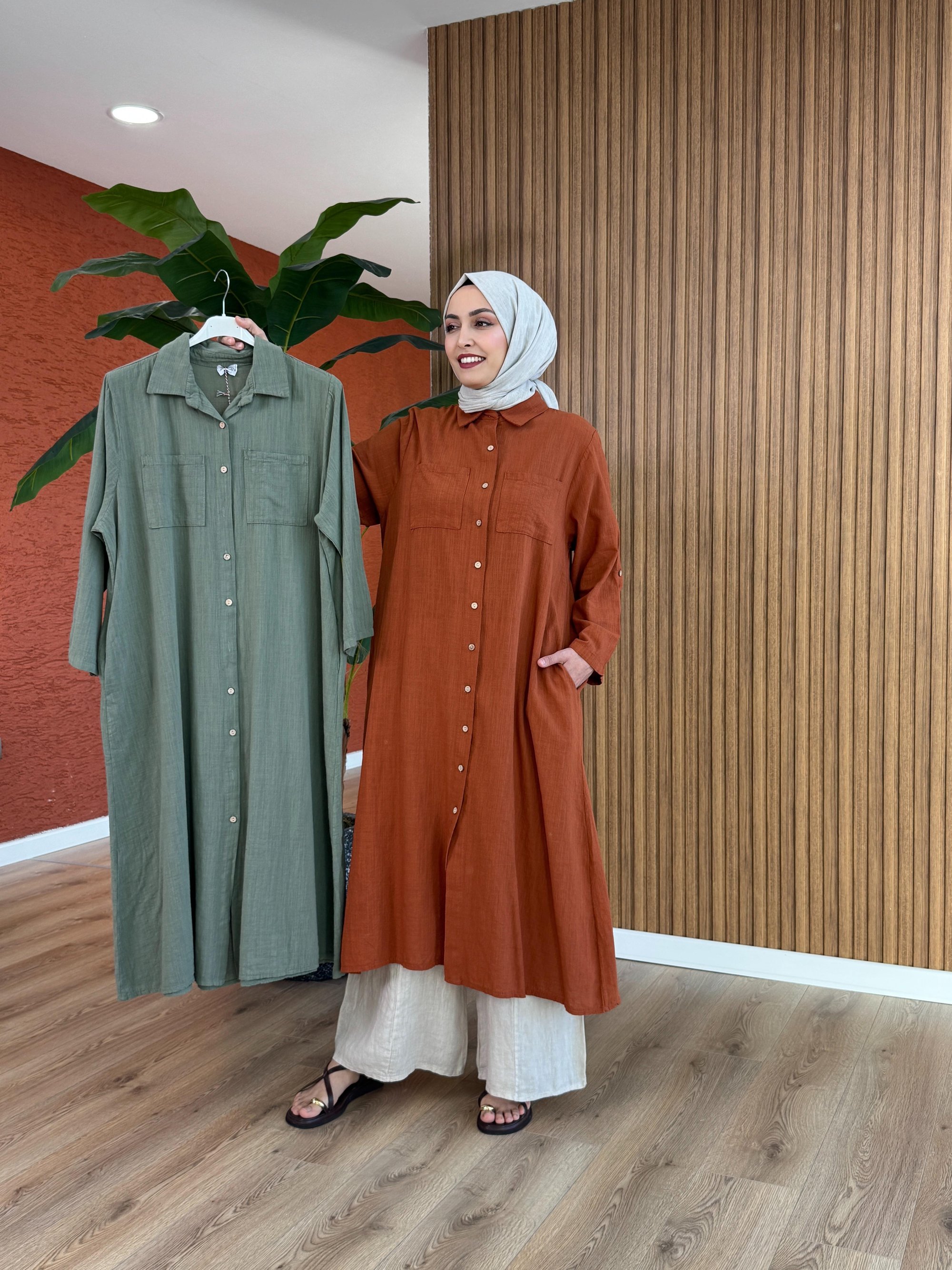 Asude İthal Keten Tunik - Haki