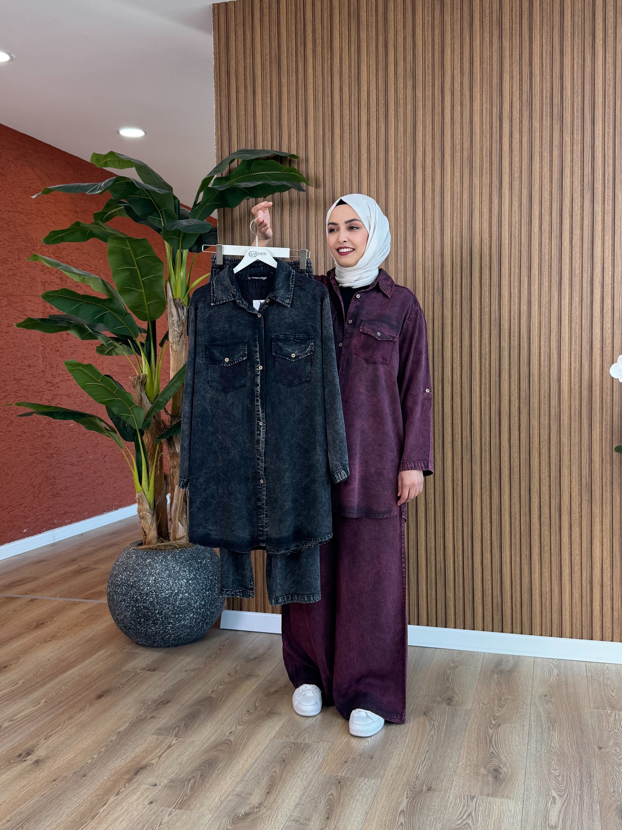 Buse Tensel Ara Boy Pamuk Takım - Siyah