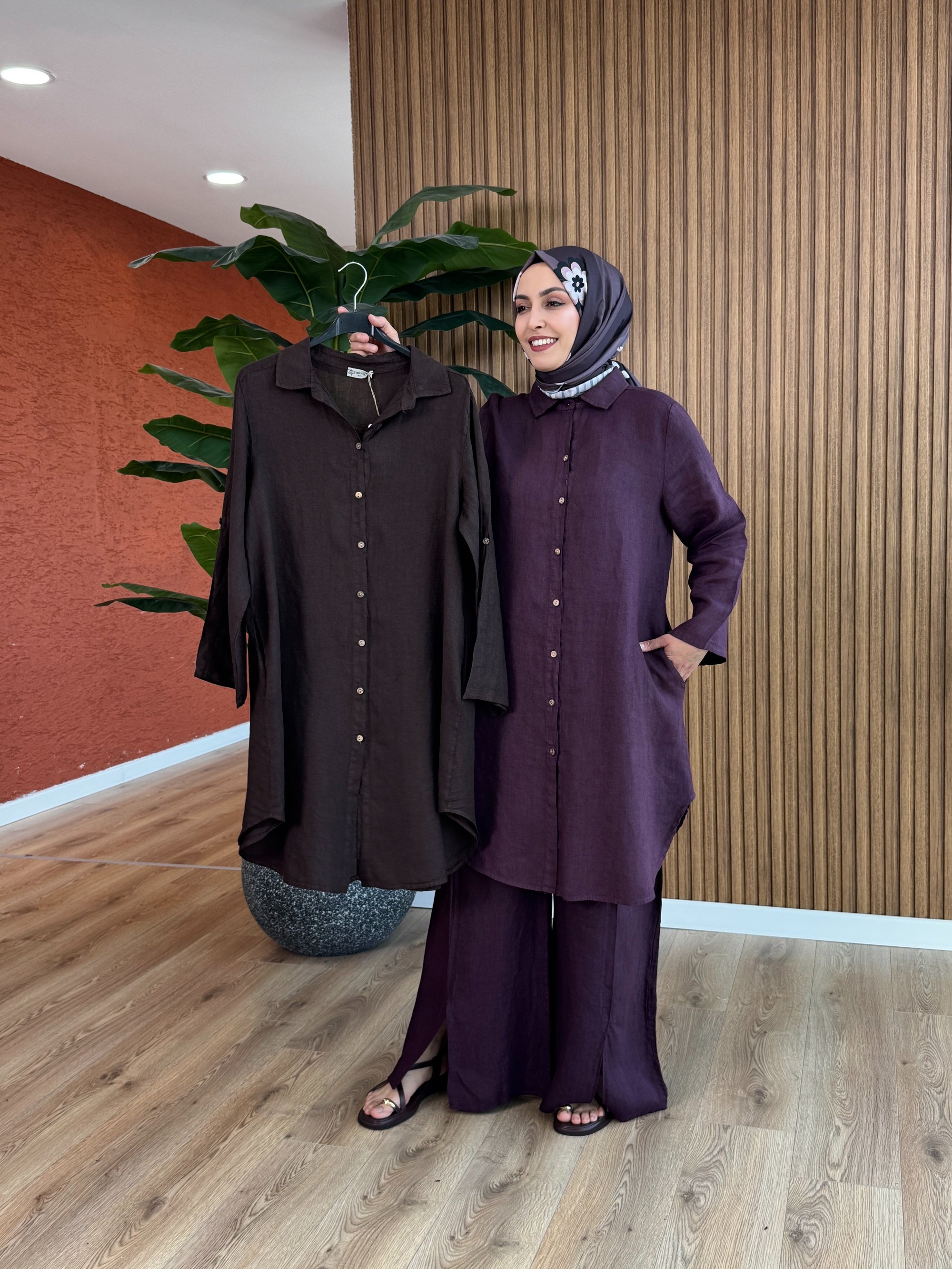 Cansu İthal Keten Tunik - Kahverengi