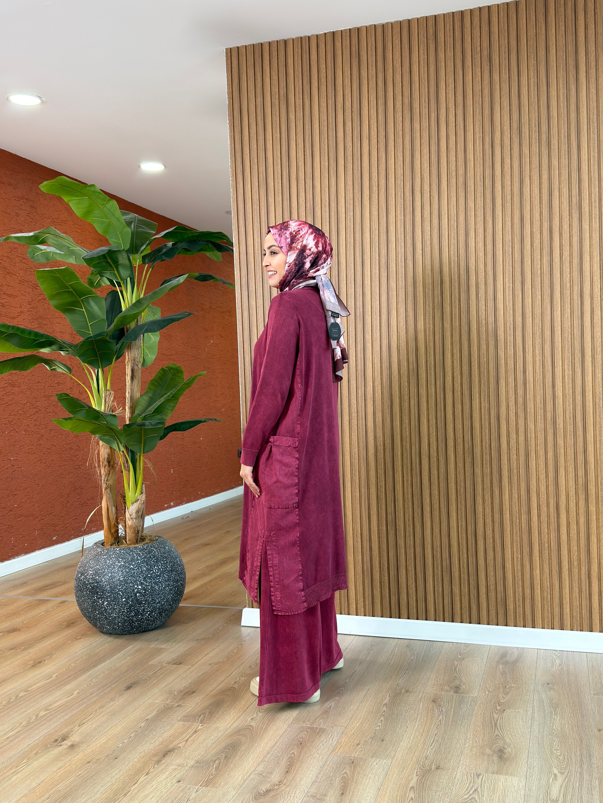 Loren % 100 Pamuk Tencel Detay Tunik-Bordo