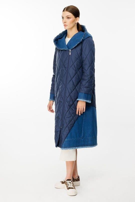 MJean Kapitone Dolgulu ve Denim Kot Garni Spor Kaban Trench-Mavi