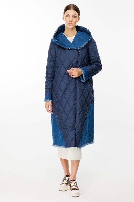 MJean Kapitone Dolgulu ve Denim Kot Garni Spor Kaban Trench-Mavi