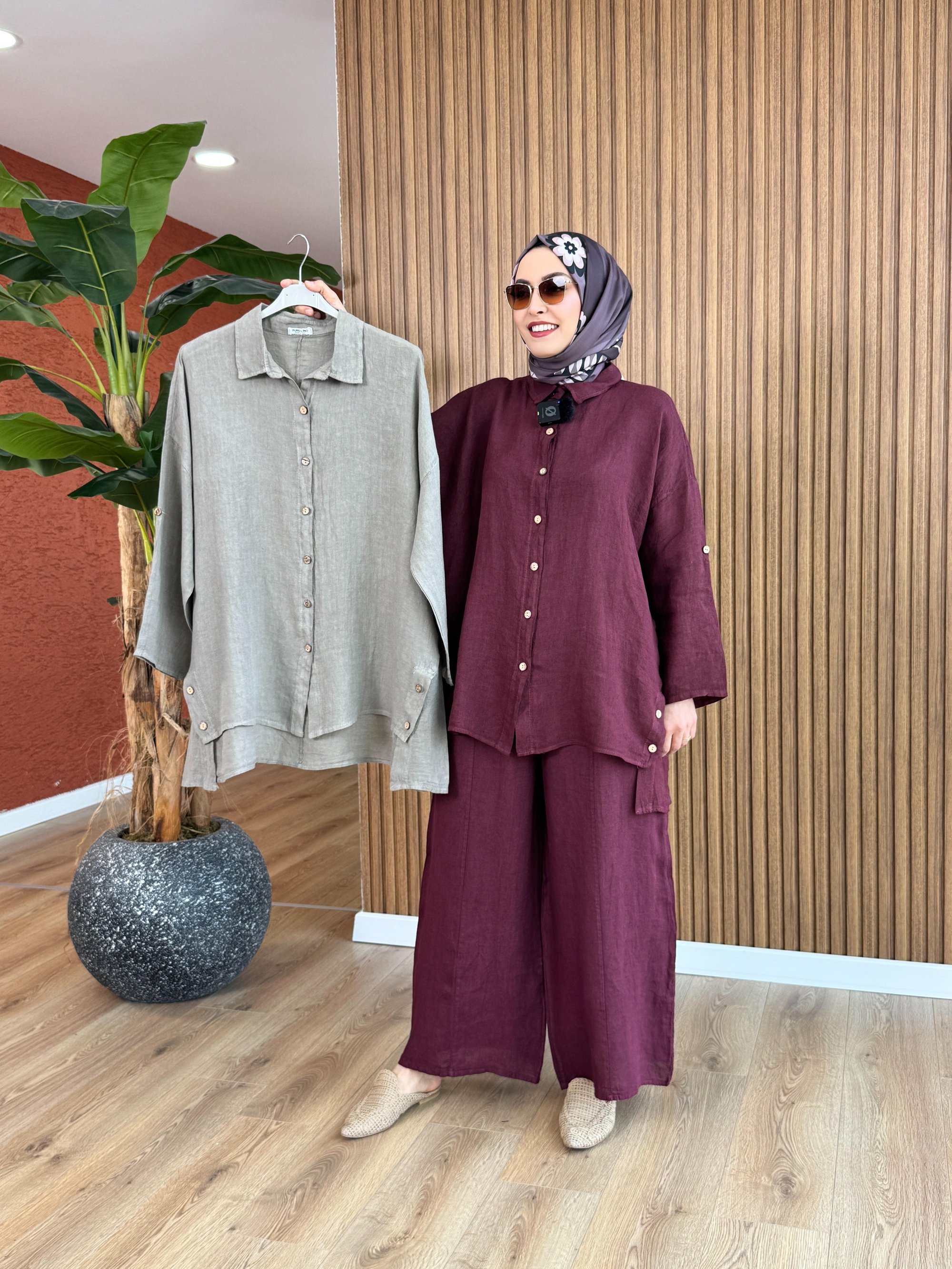 Nur İthal Ham Keten Tunik - Vizon