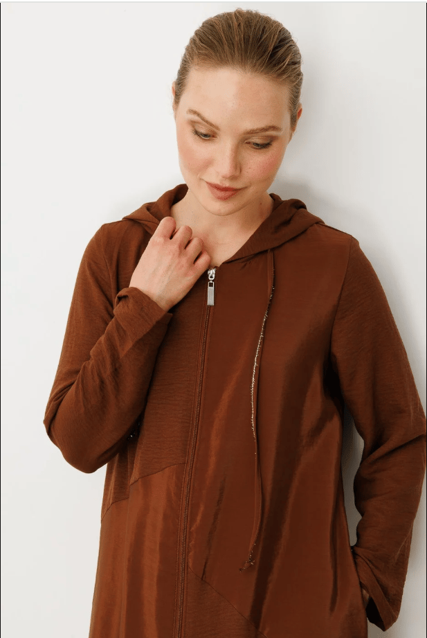 PERCHE İnce İpekçe Dokulu Hafif Kap Ferace-Kahverengi