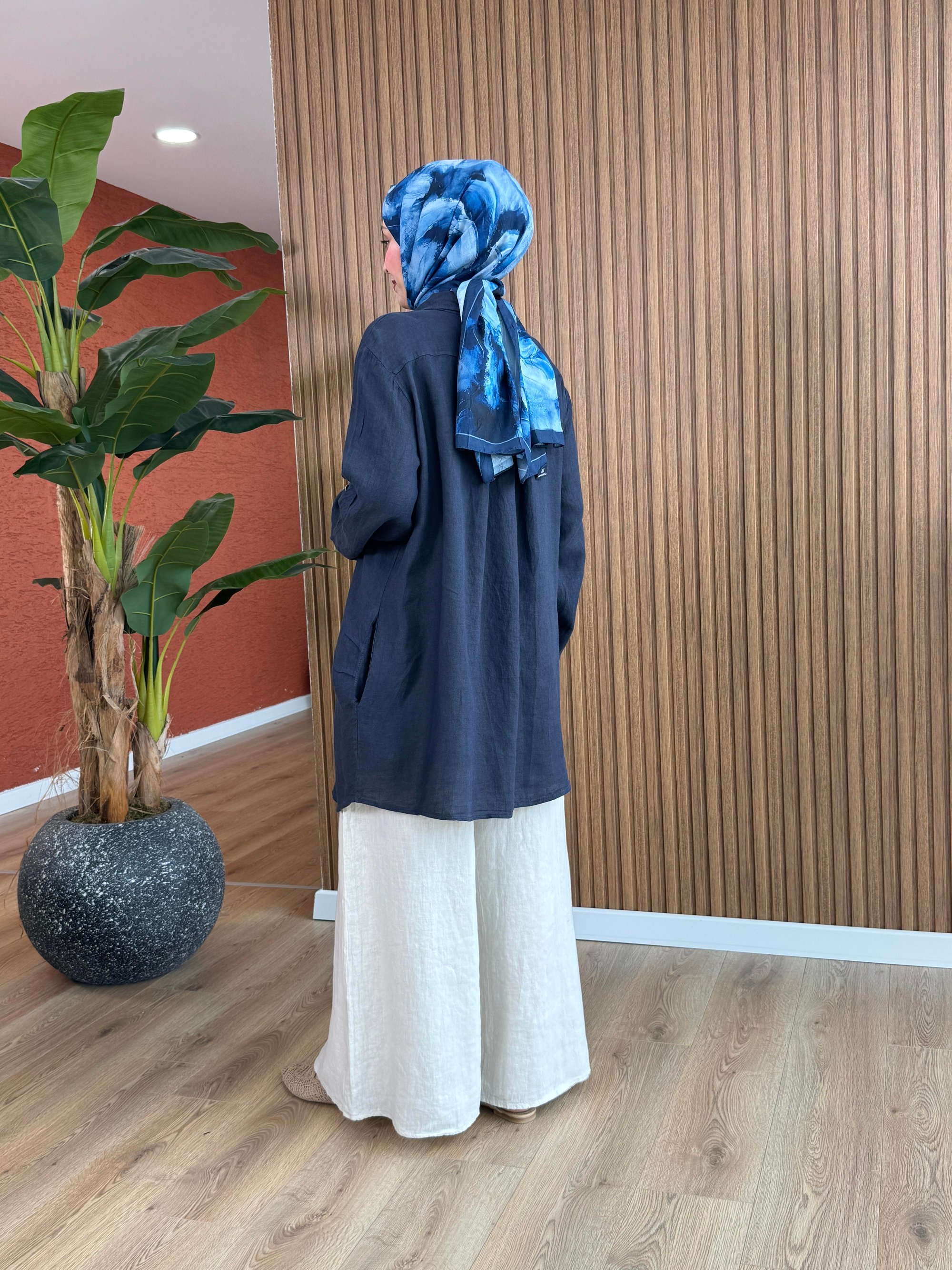 Sare İthal % 100 Ham Keten Tunik-Lacivert