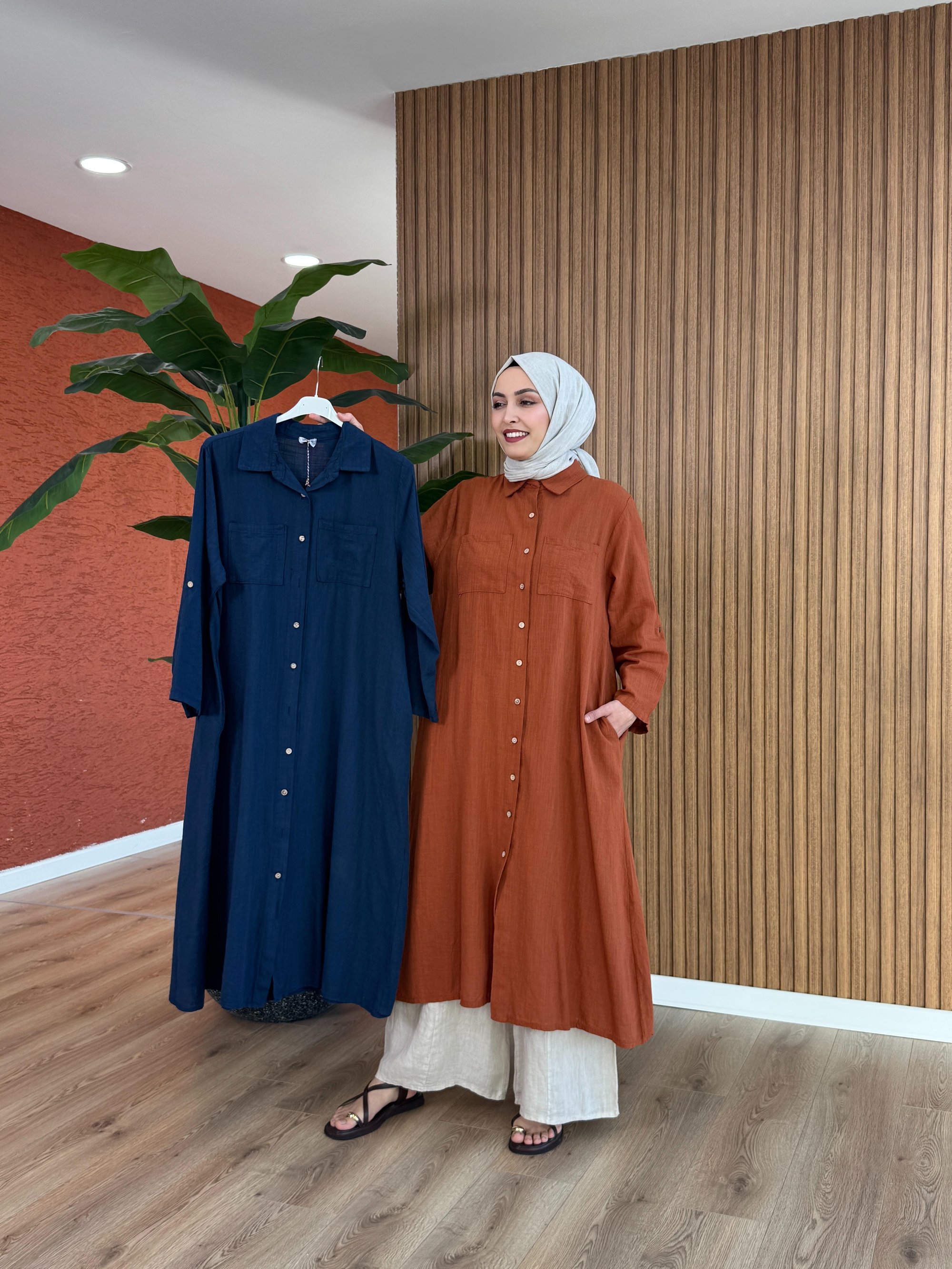 Asude İthal Keten Tunik - Lacivert