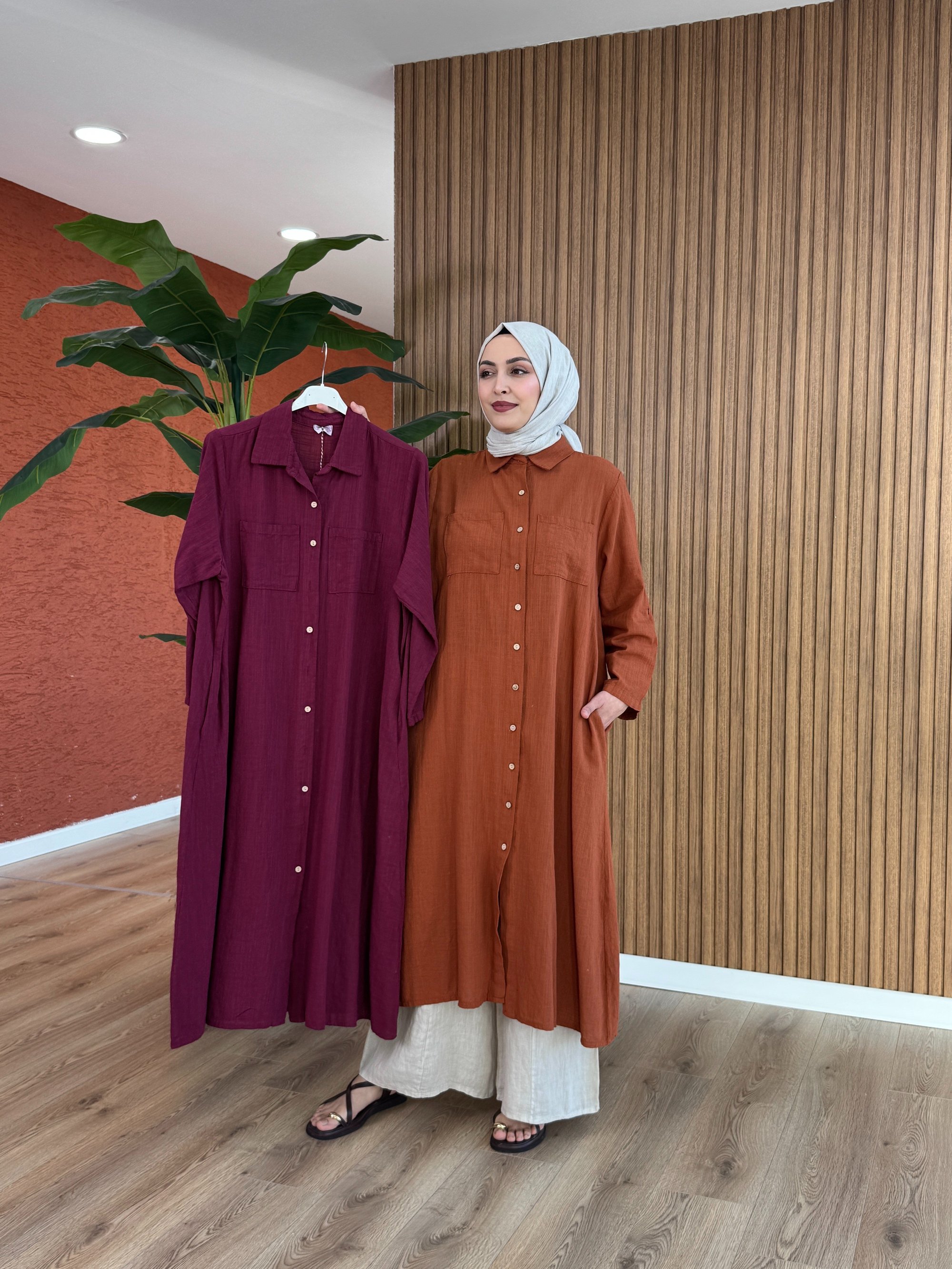 Asude İthal Keten Tunik - Mürdüm
