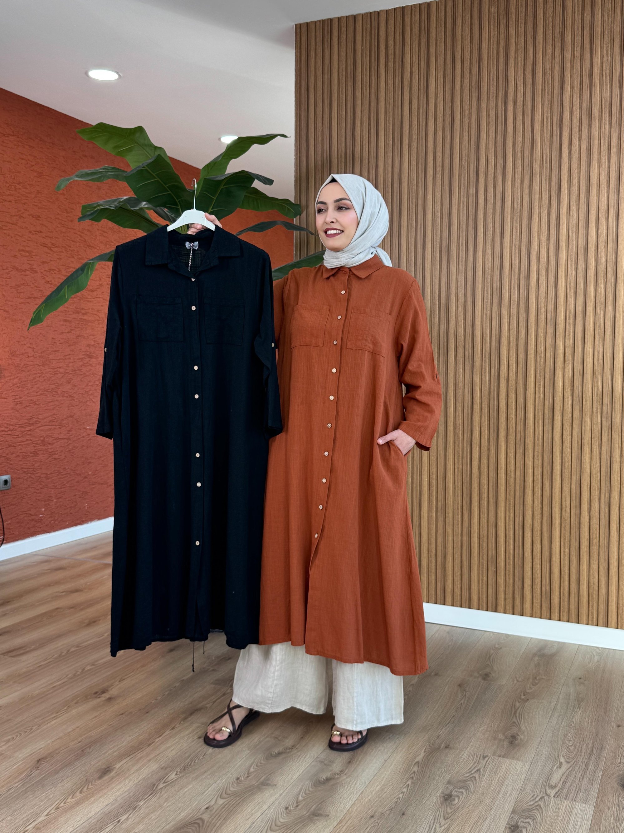 Asude İthal Keten Tunik - Siyah