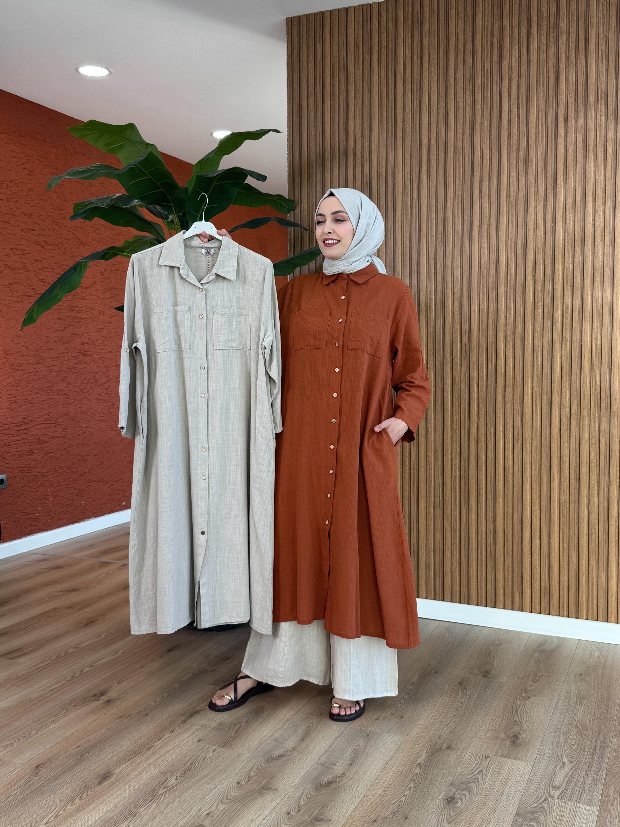 Asude İthal Keten Tunik - Taş