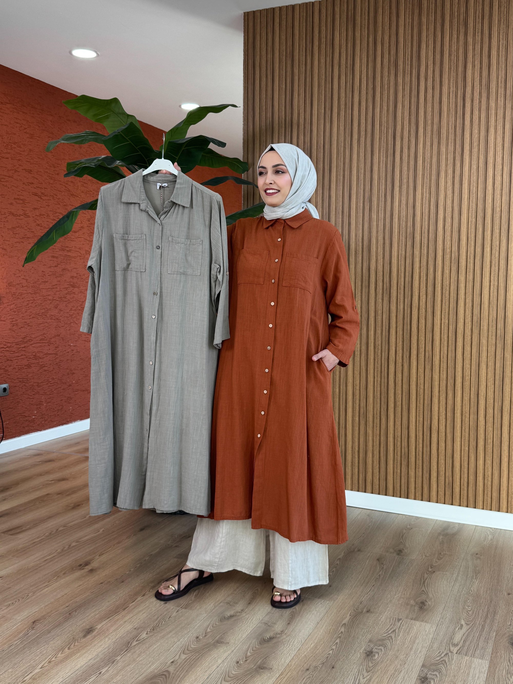 Asude İthal Keten Tunik - Vizon