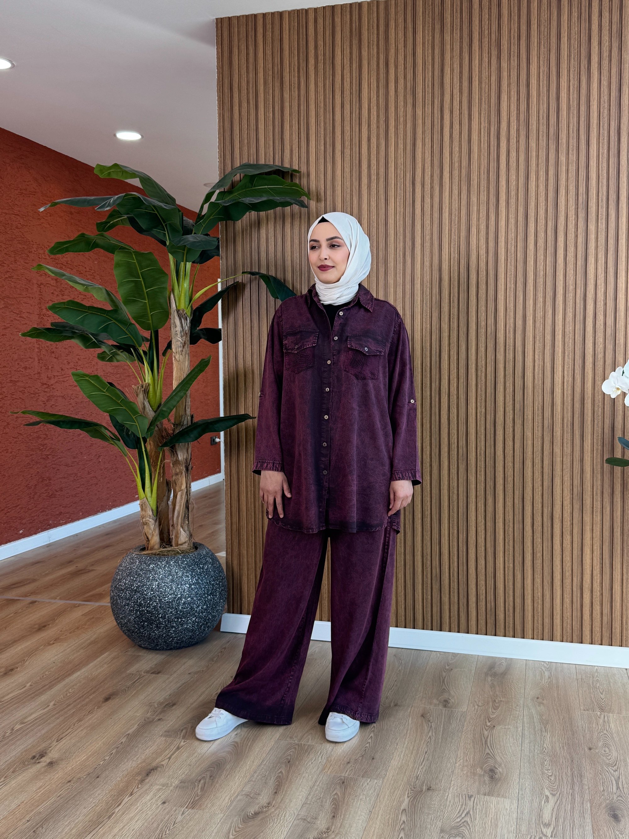 Buse Tensel Ara Boy Pamuk Takım - Mürdüm