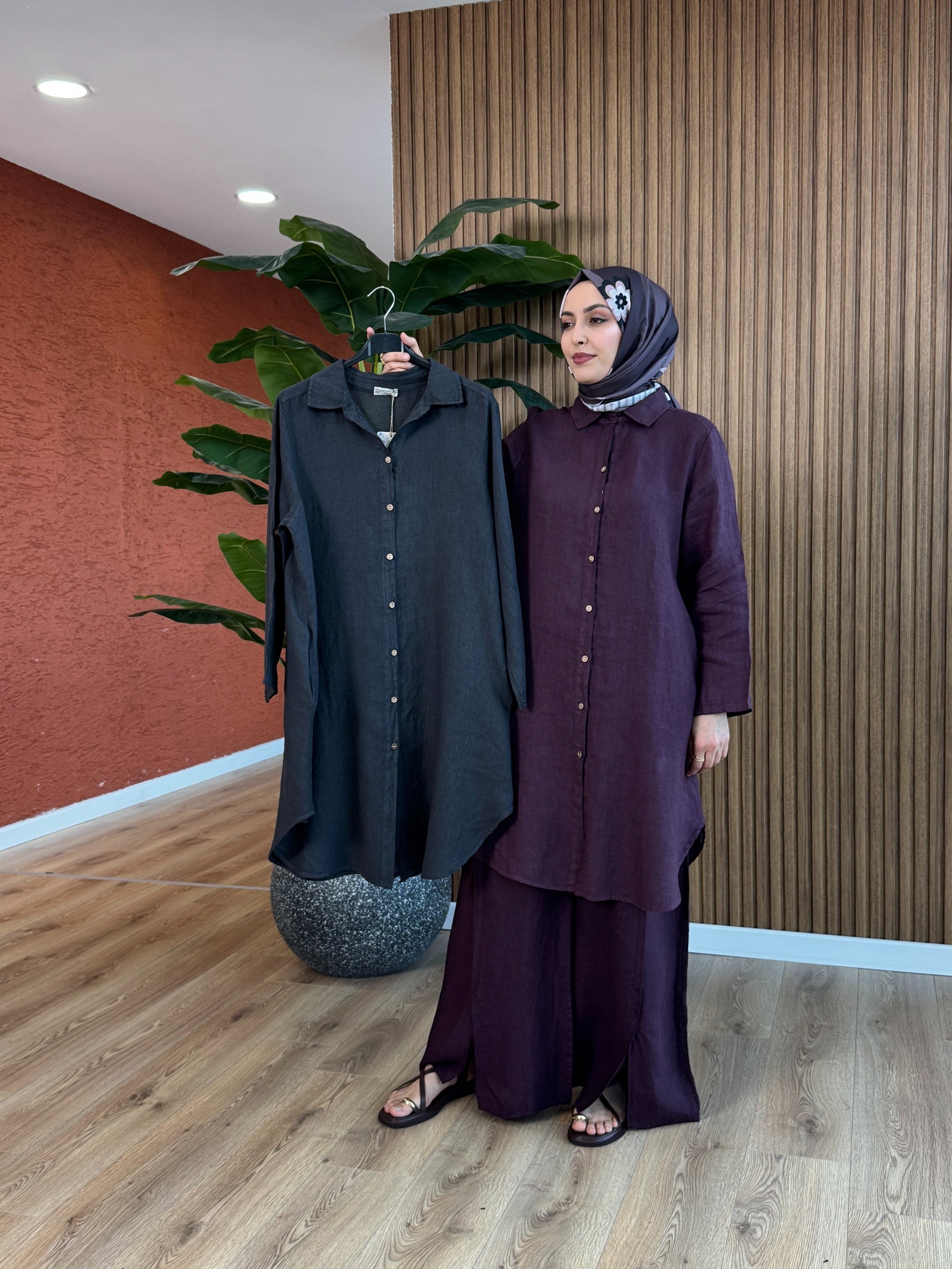 Cansu İthal Keten Tunik - Gri