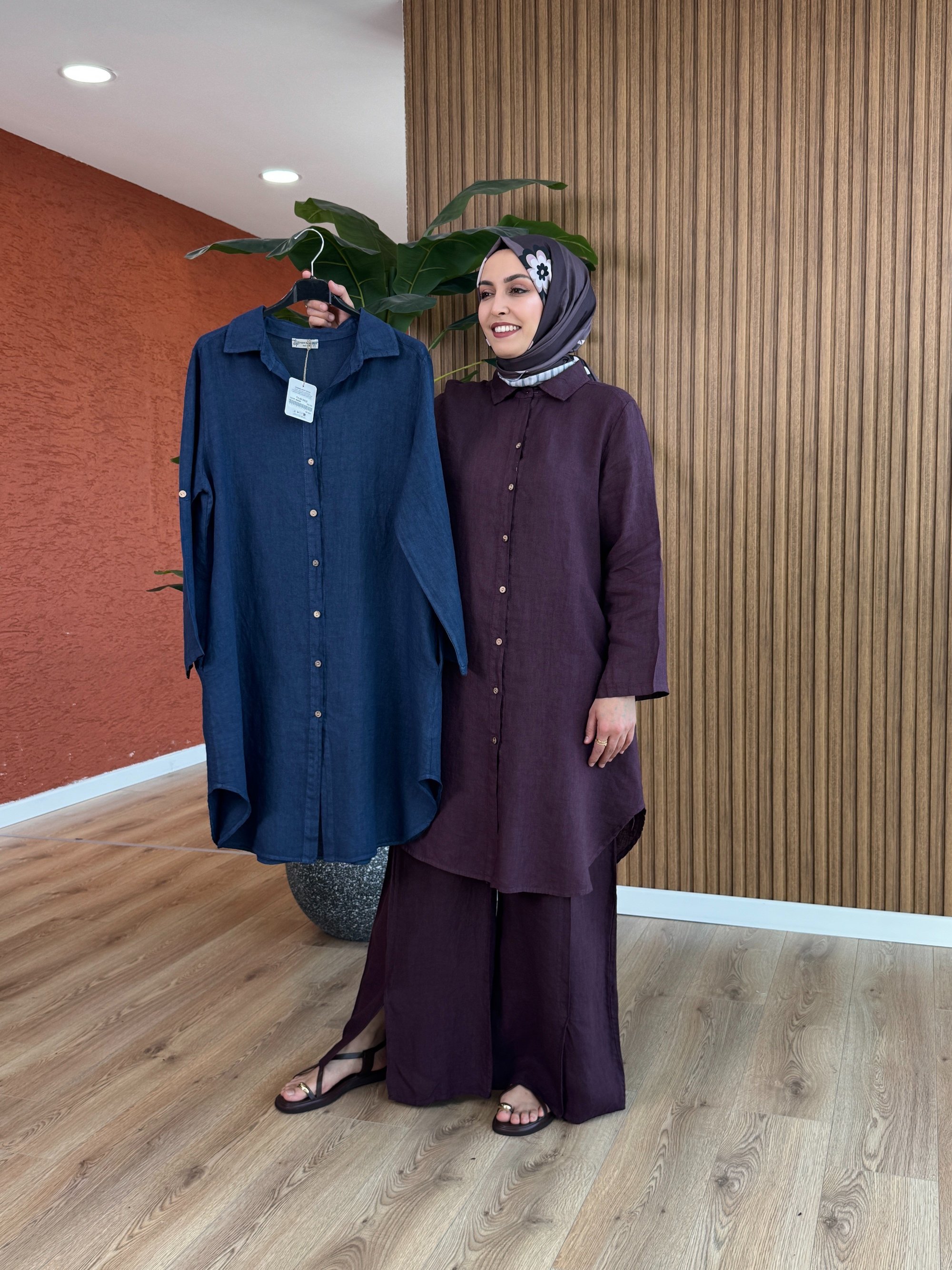 Cansu İthal Keten Tunik - Mavi
