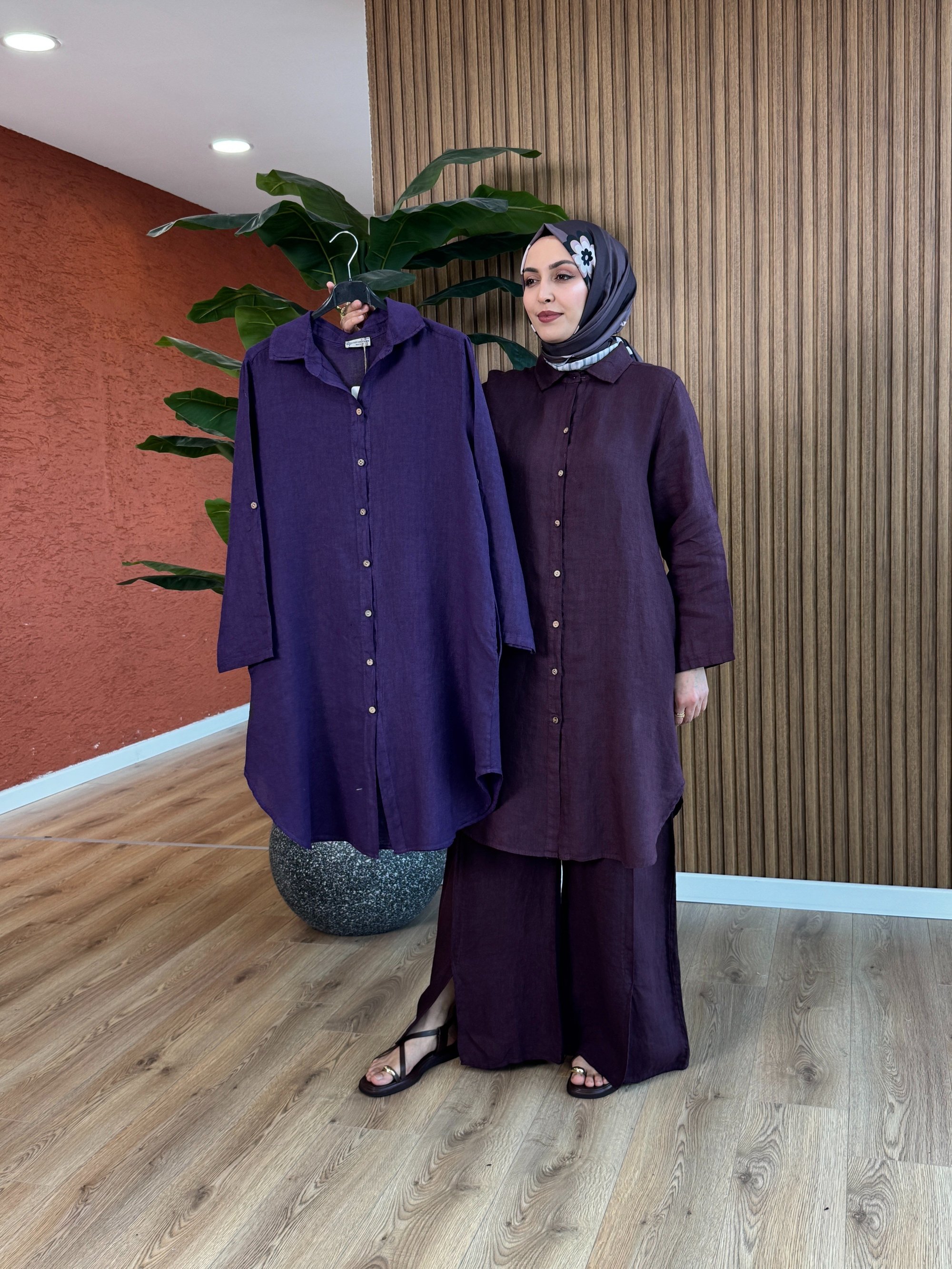 Cansu İthal Keten Tunik - Mor