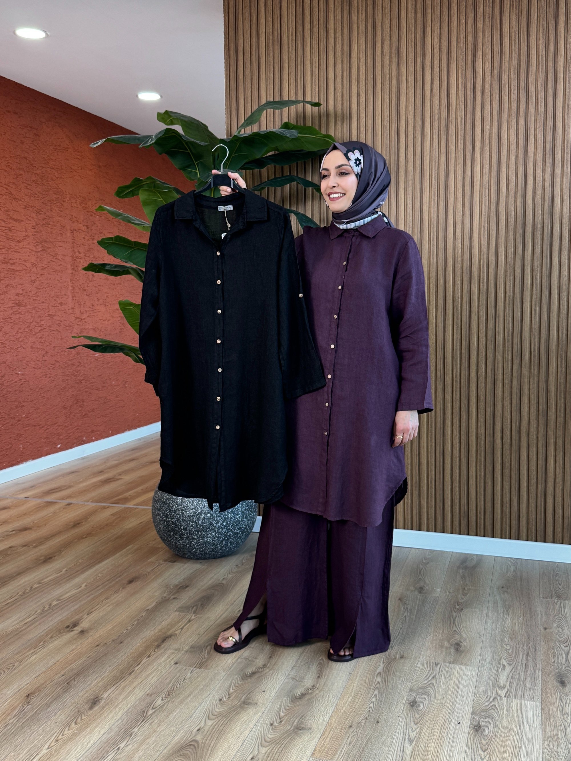 Cansu İthal Keten Tunik - Siyah