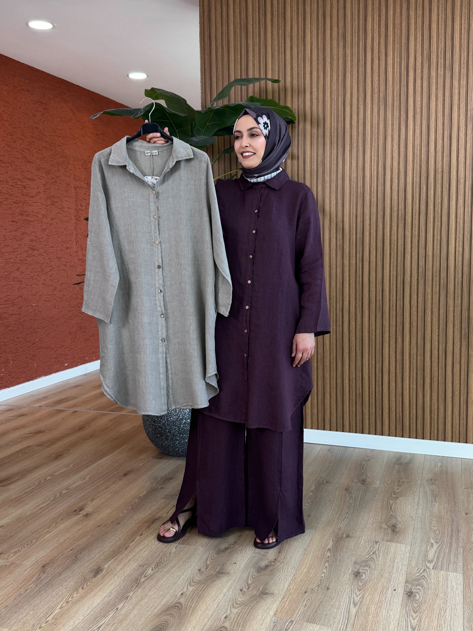 Cansu İthal Keten Tunik - Vizon