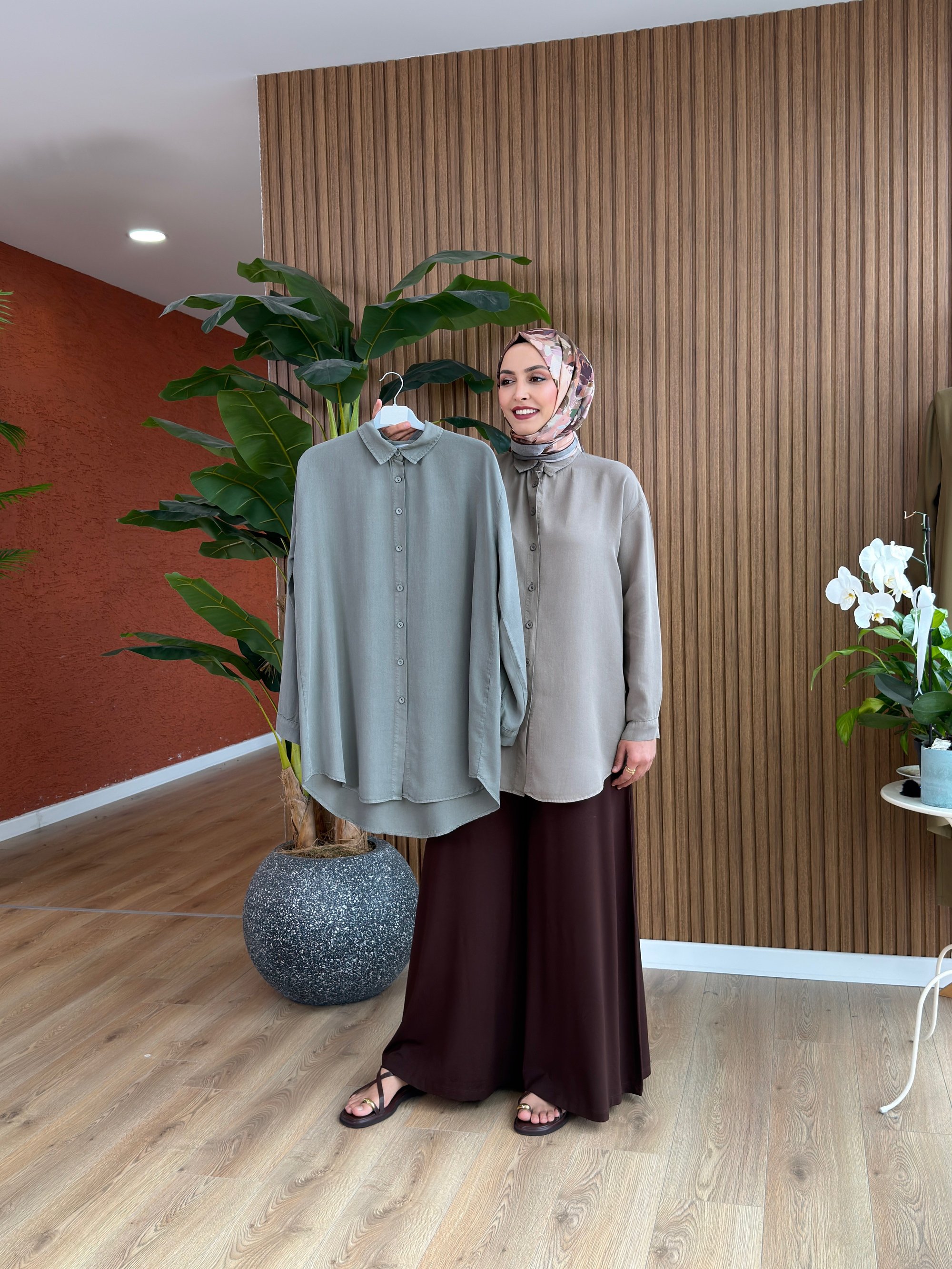 Deren Tencel Gömlek-Haki