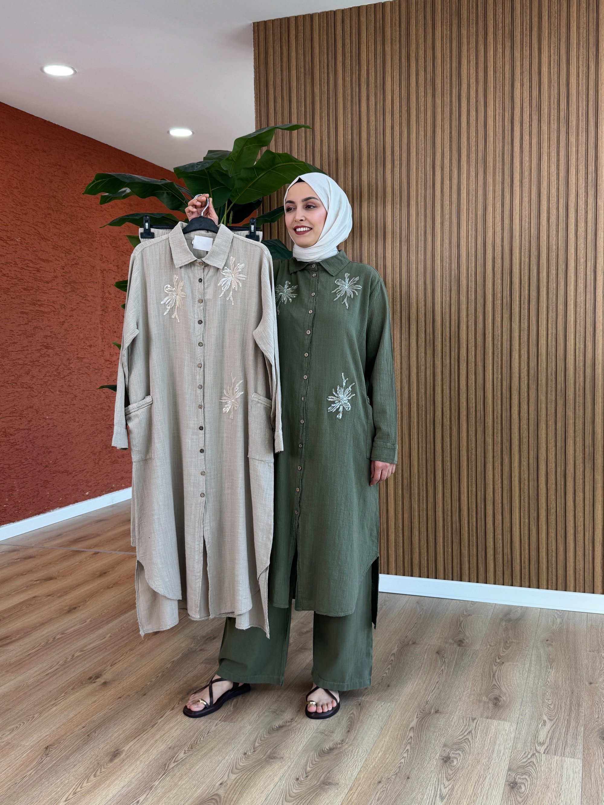 Eflin İthal Keten Takım -Vizon
