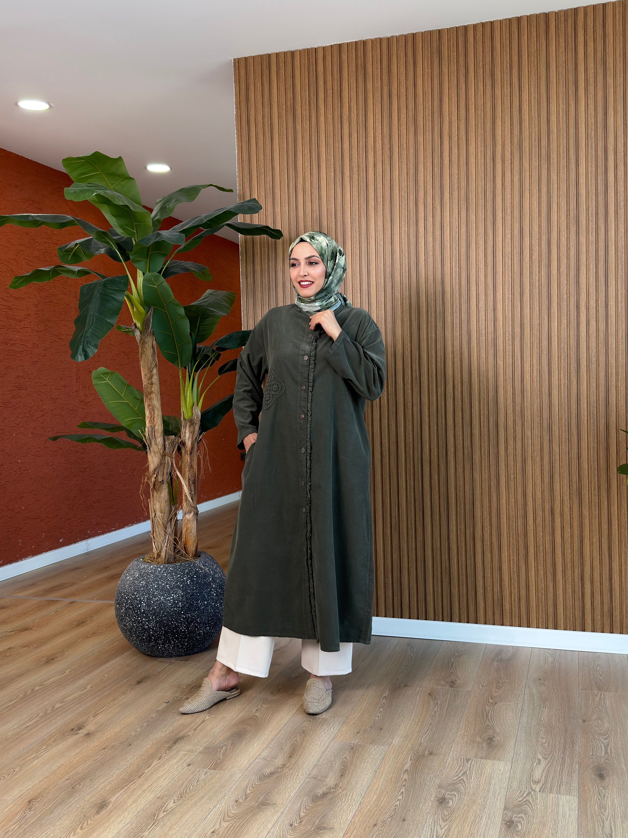 Esila İthal Kadife Tunik-Haki