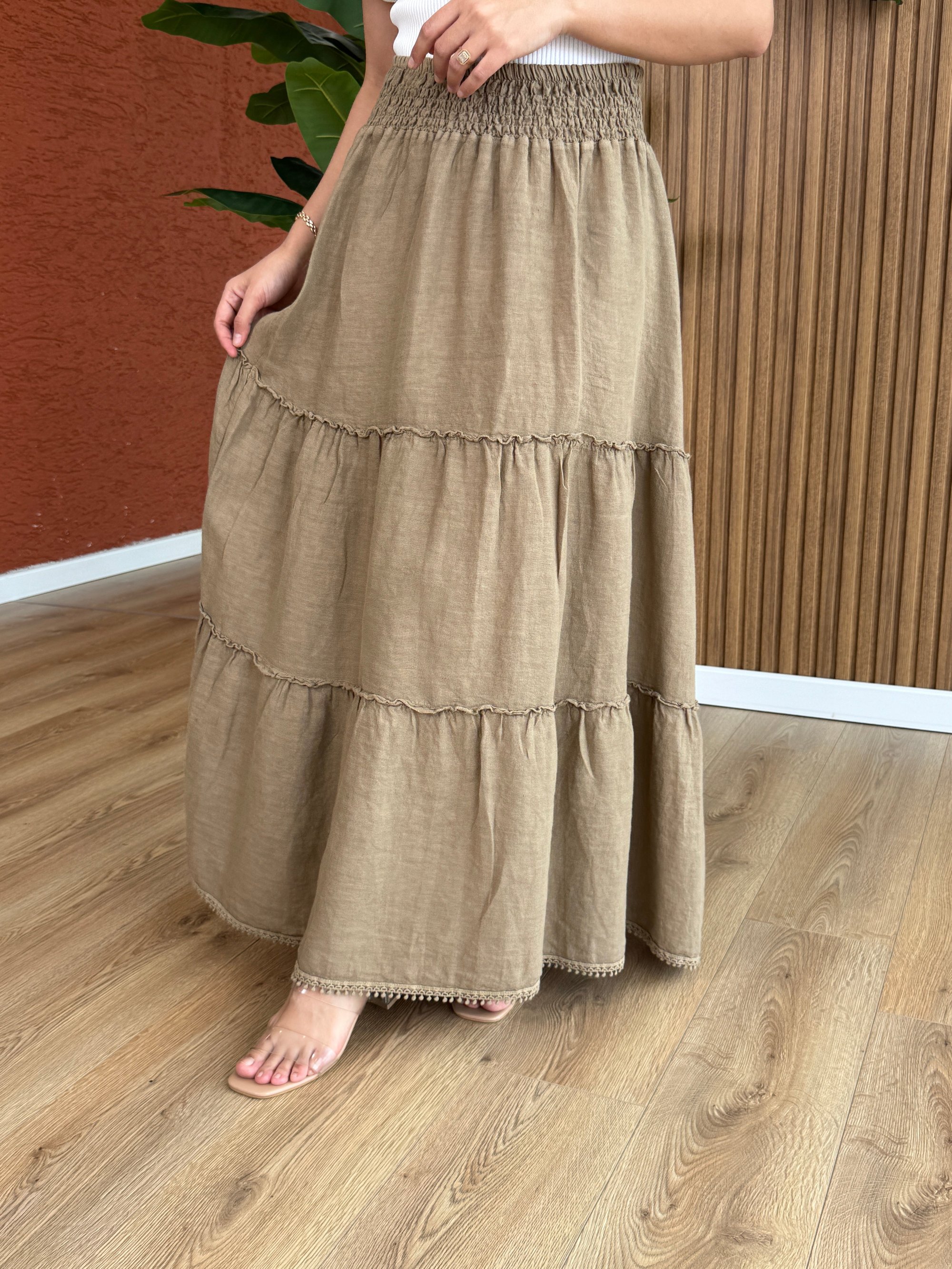 İnci Keten Etek -Taba