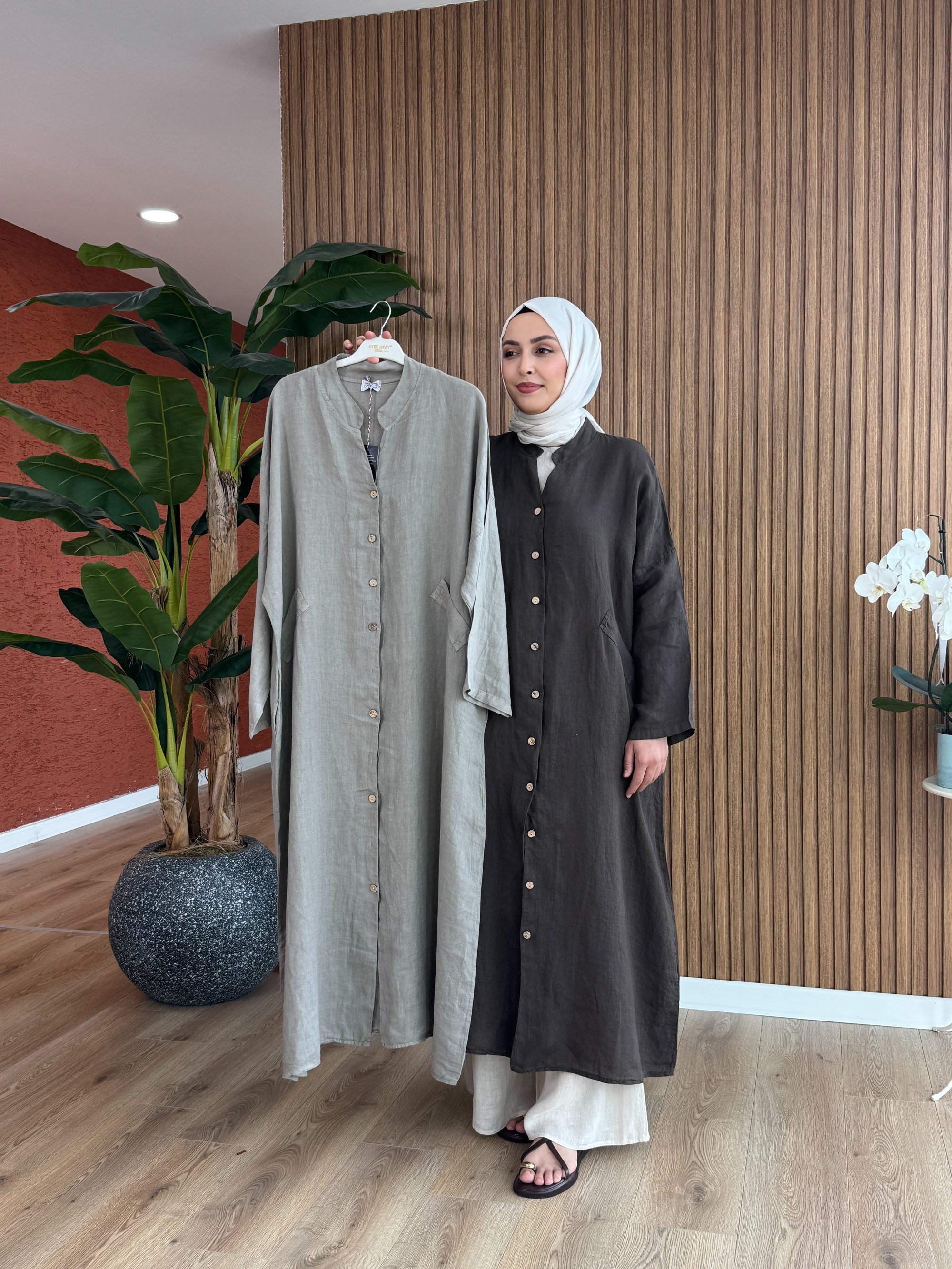 Kadın % 100 Ham Keten Lina Kap-Vizon
