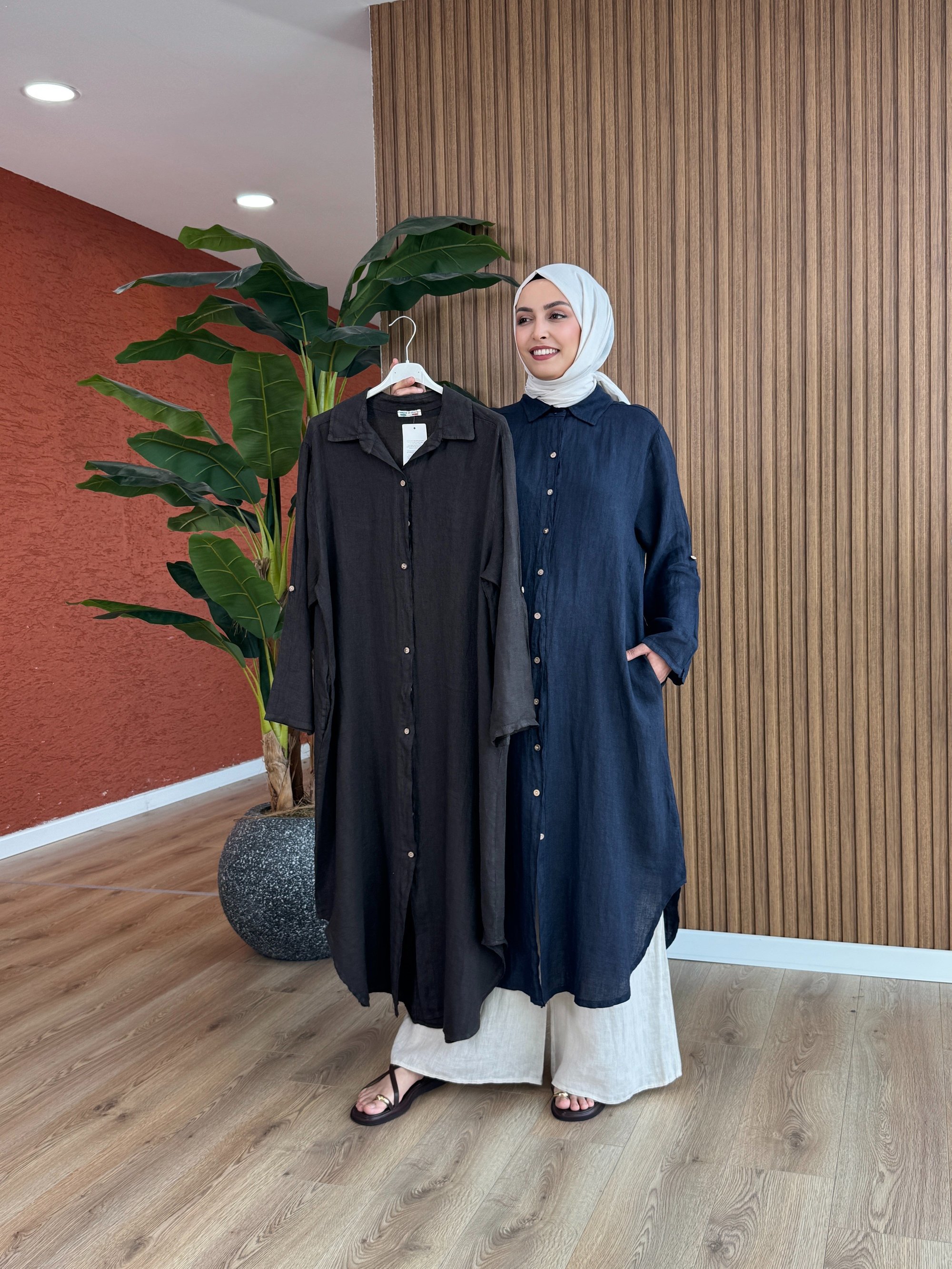 Kadın % 100 Ham Keten Sevgi Tunik-Kahverengi