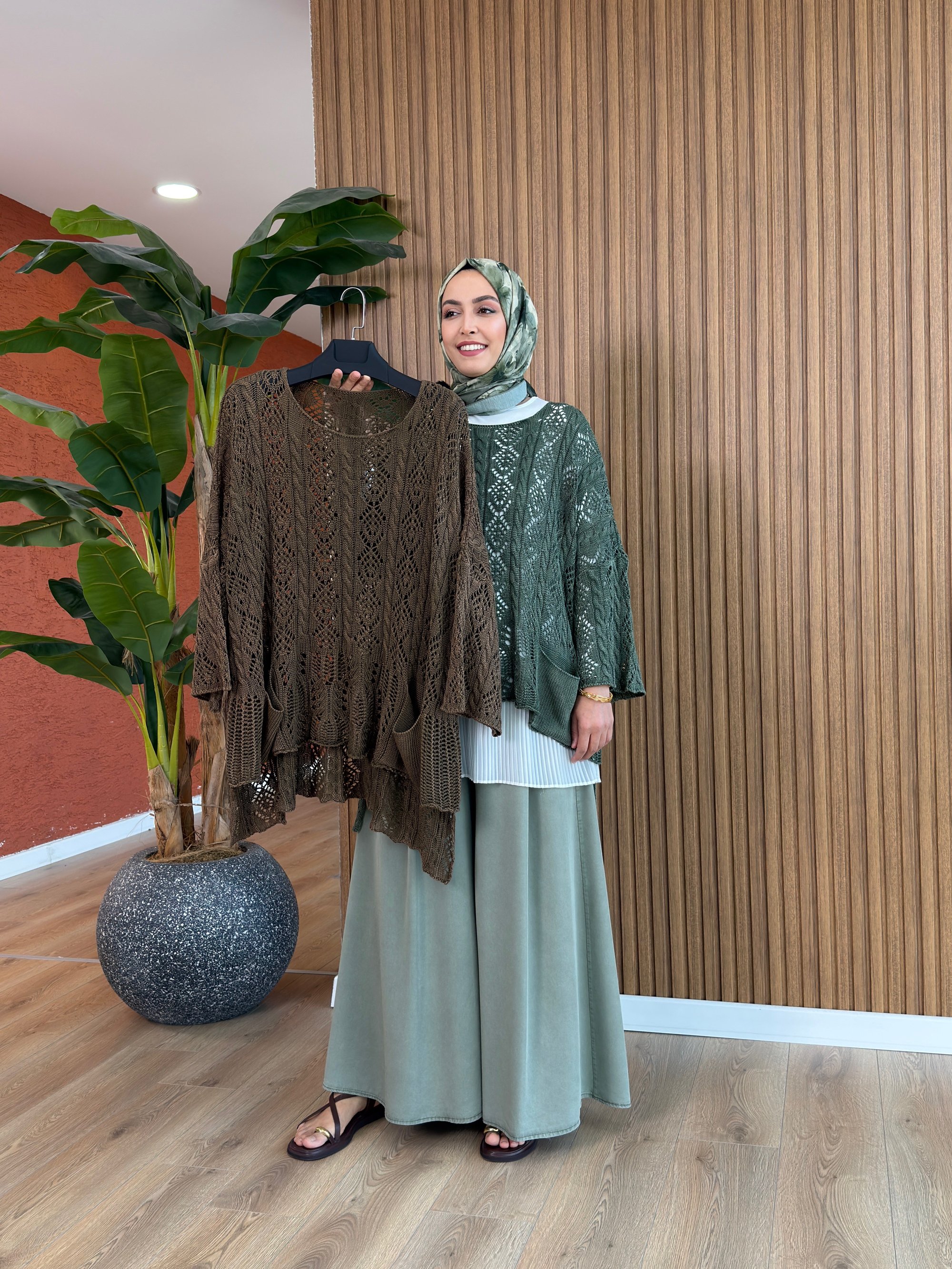 Kadın % 100 Pamuk Acurlu Bluz-Kahverengi